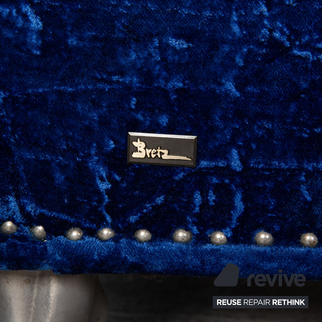 Bretz Gaudi Fabric Three Seater Blue Sofa Couch