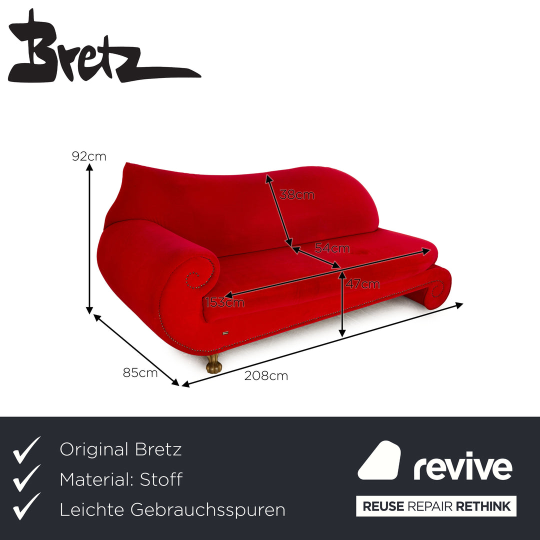 Bretz Gaudi Fabric Three Seater Red Sofa Couch