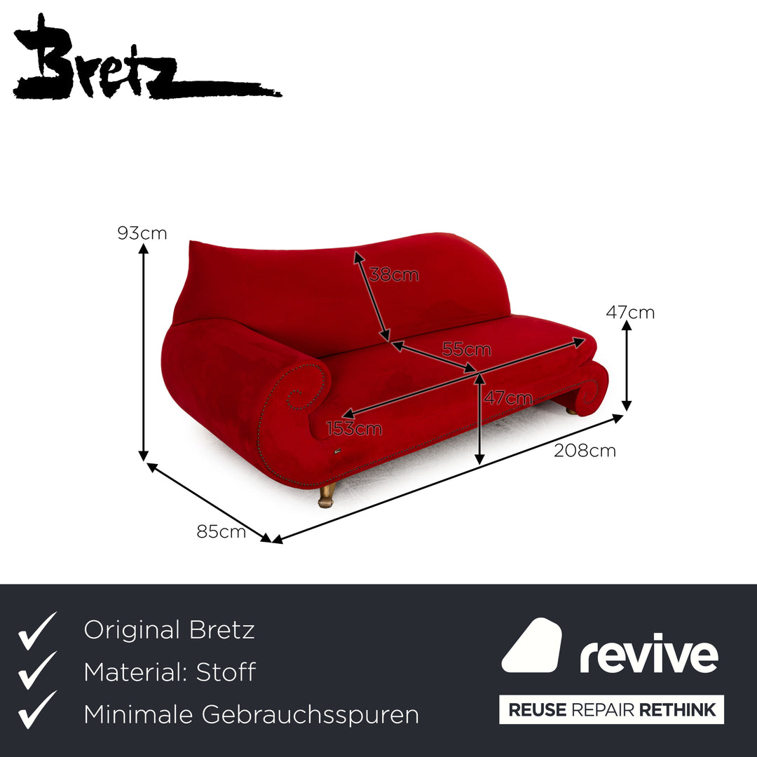 Bretz Gaudi Fabric Three Seater Red Sofa Couch