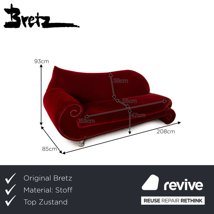Bretz Gaudi Fabric Three Seater Red Sofa Couch