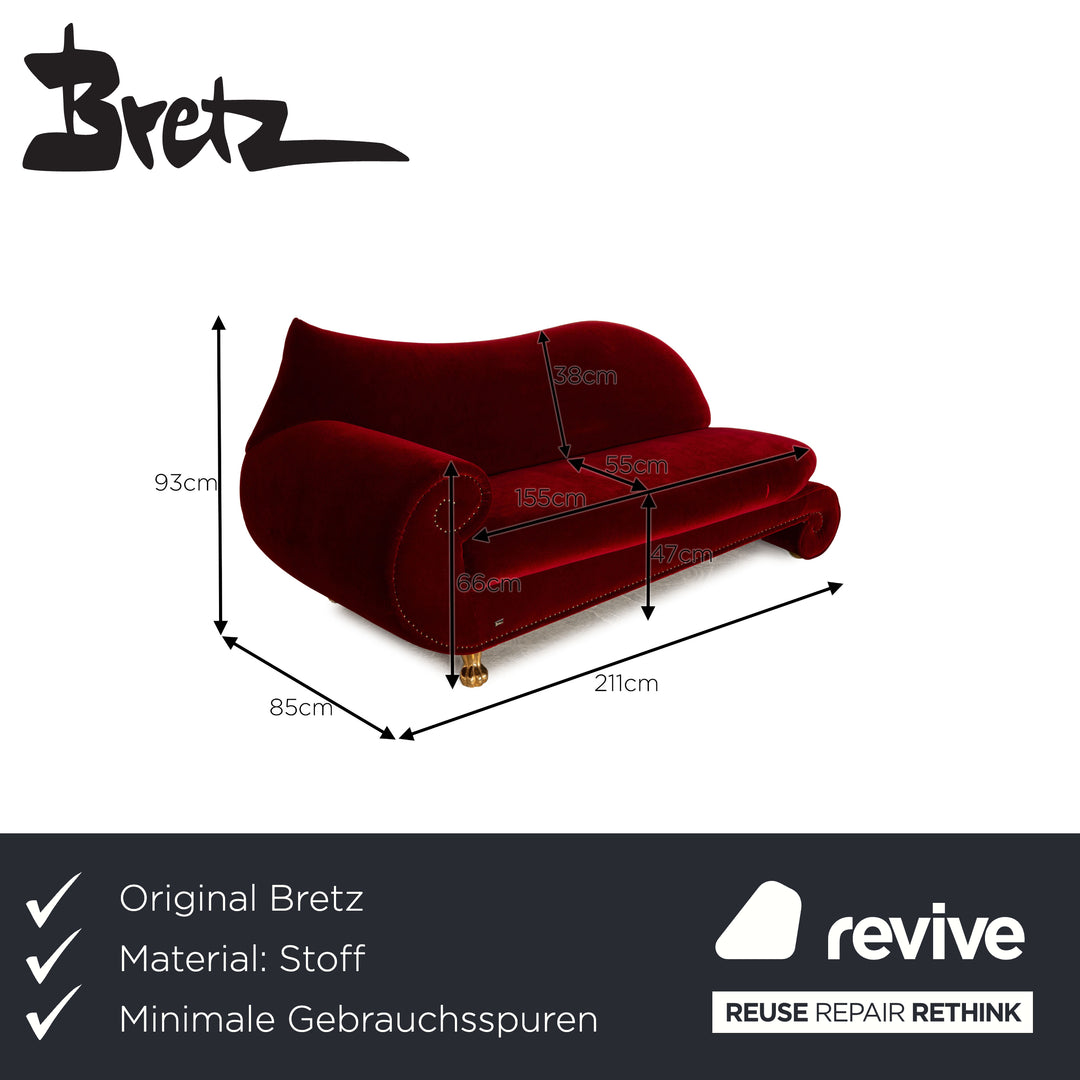 Bretz Gaudi Fabric Three Seater Red Sofa Couch