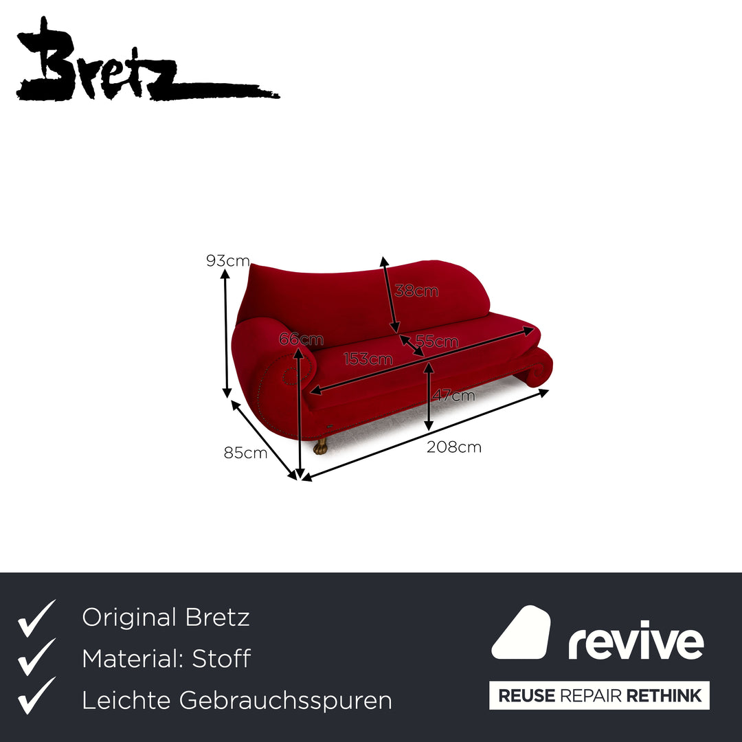 Bretz Gaudi Fabric Three Seater Red Sofa Couch