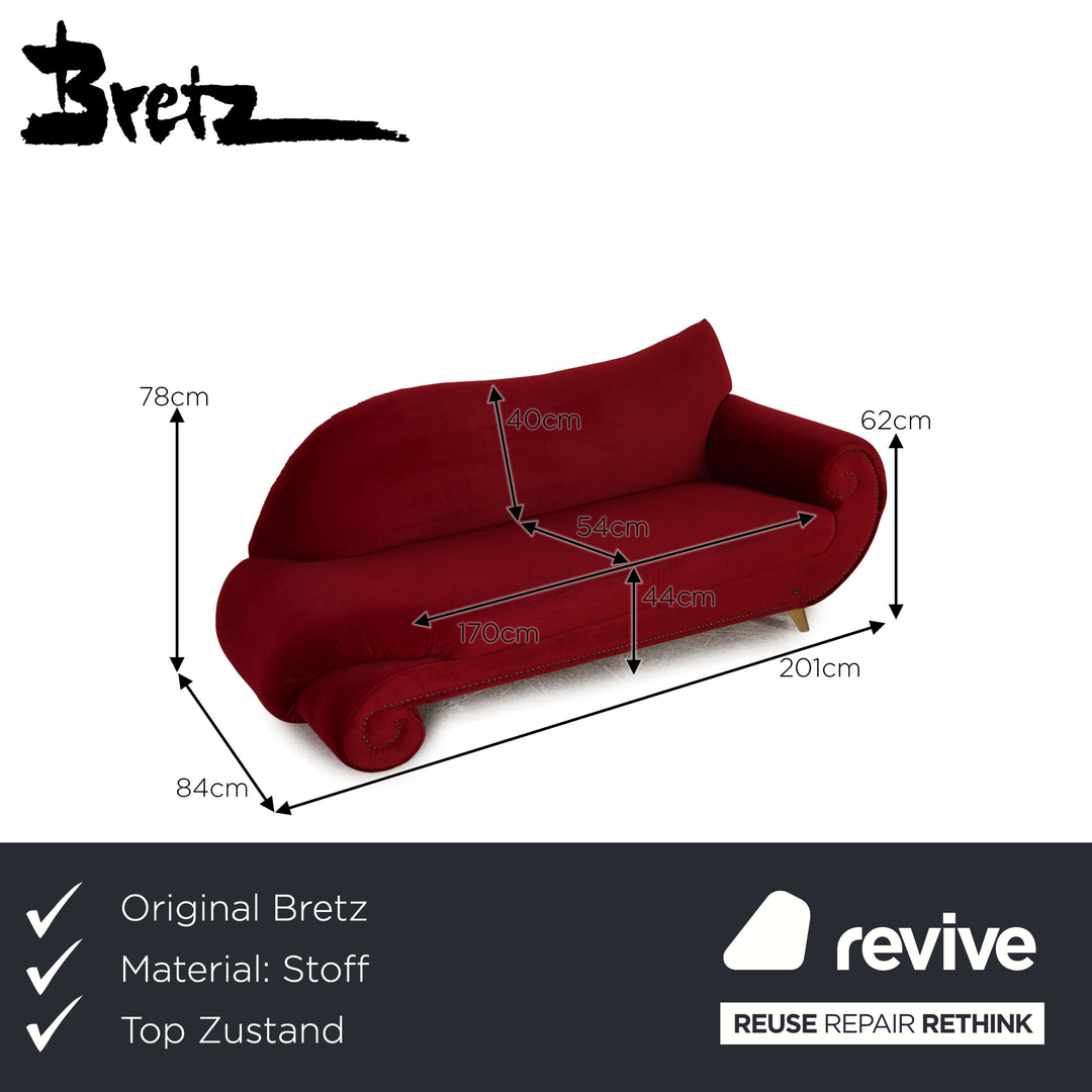 Bretz Gaudi Fabric Three Seater Red Sofa Couch Velvet
