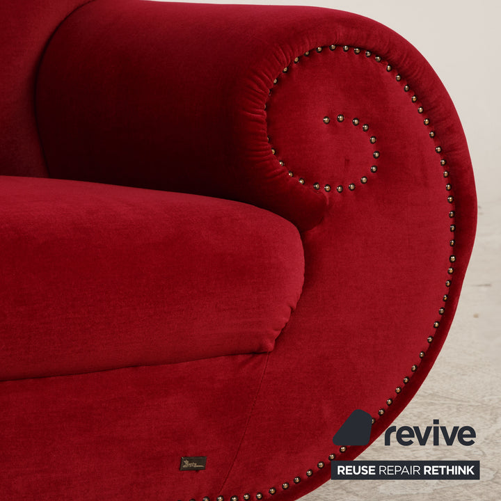 Bretz Gaudi Fabric Three Seater Red Sofa Couch Velvet