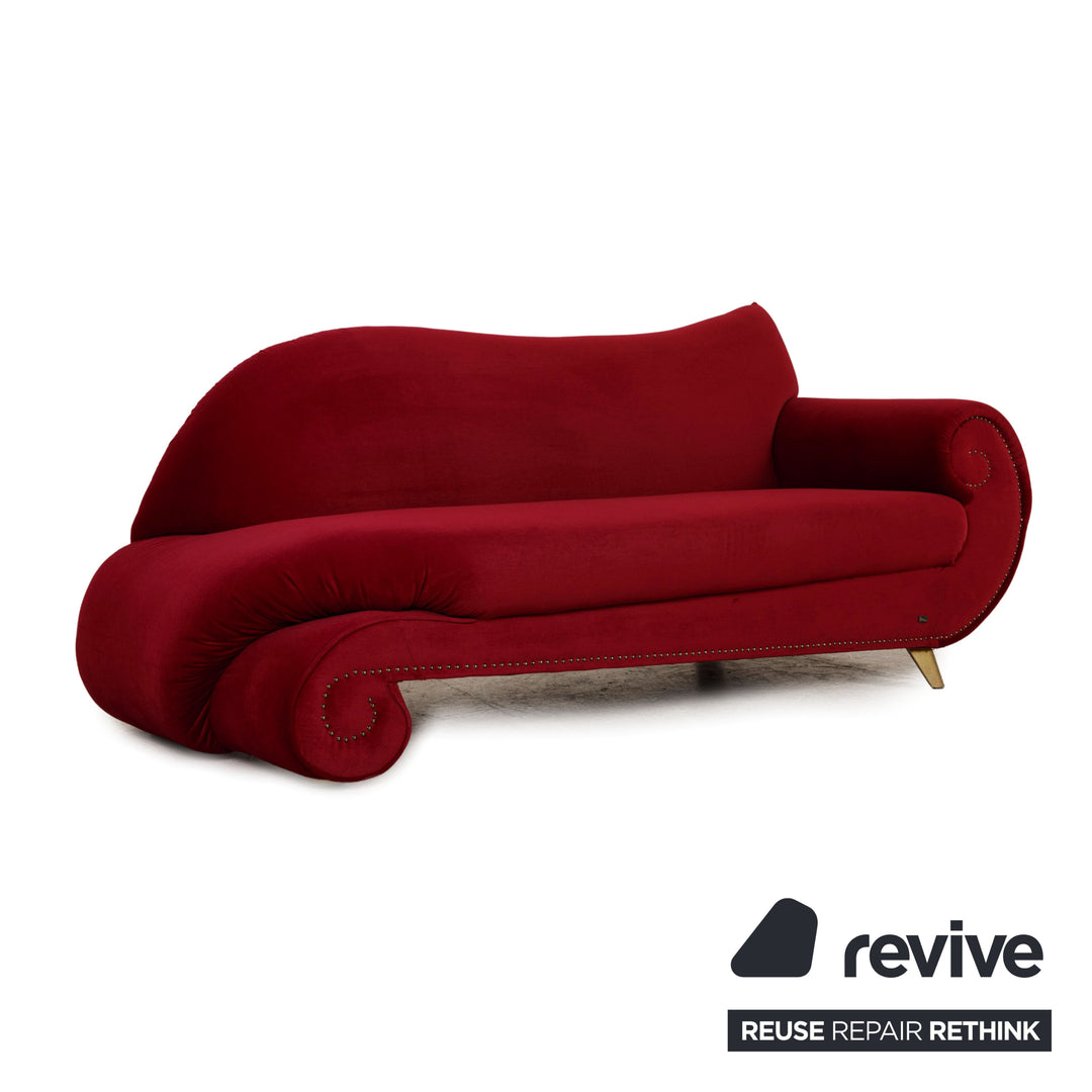 Bretz Gaudi Fabric Three Seater Red Sofa Couch Velvet