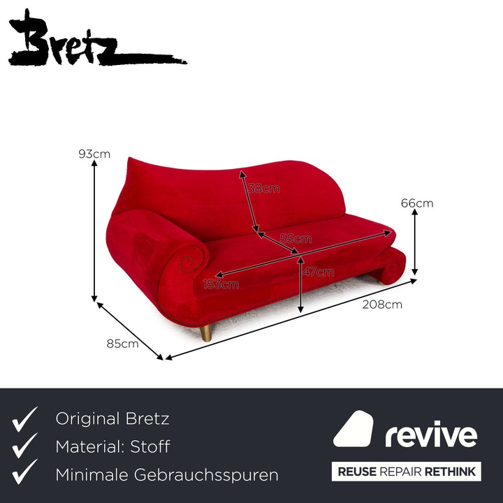 Bretz Gaudi Fabric Three Seater Red Sofa Couch