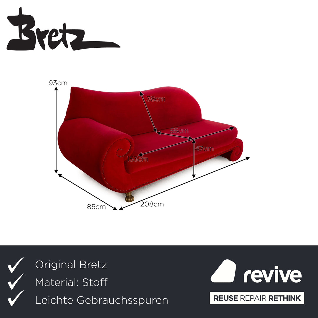 Bretz Gaudi Fabric Red Three Seater Sofa Couch