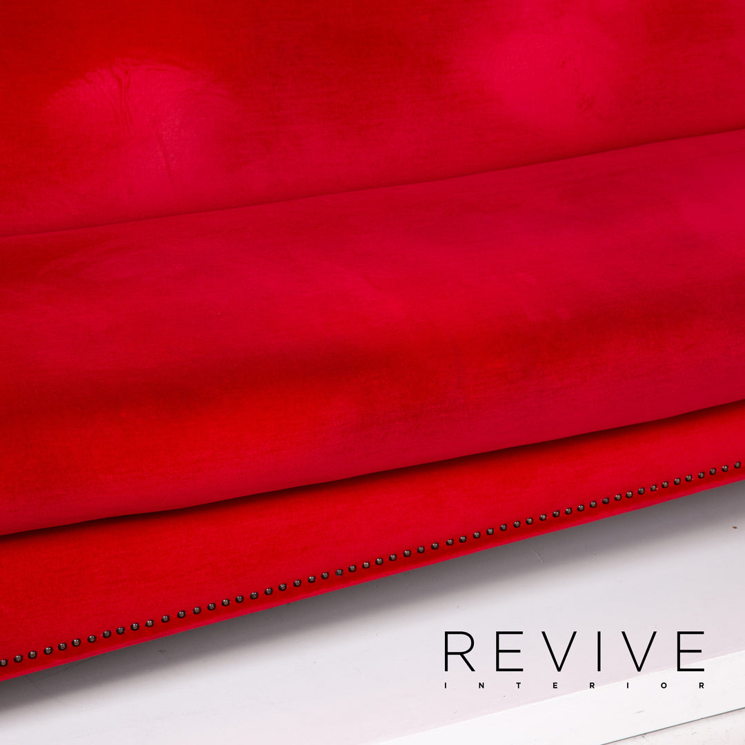 Bretz Gaudi Fabric Velvet Sofa Red Three Seater Couch #14260