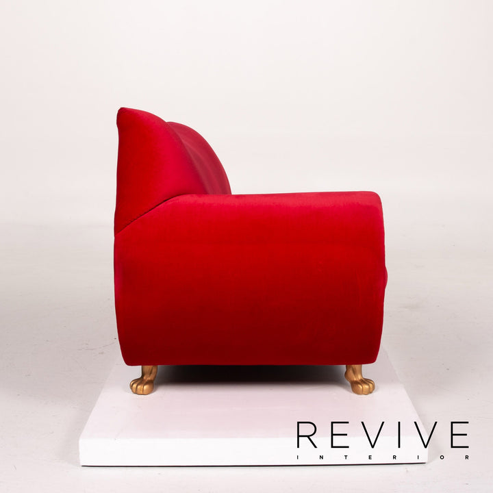 Bretz Gaudi Fabric Velvet Sofa Red Three Seater Couch #14260