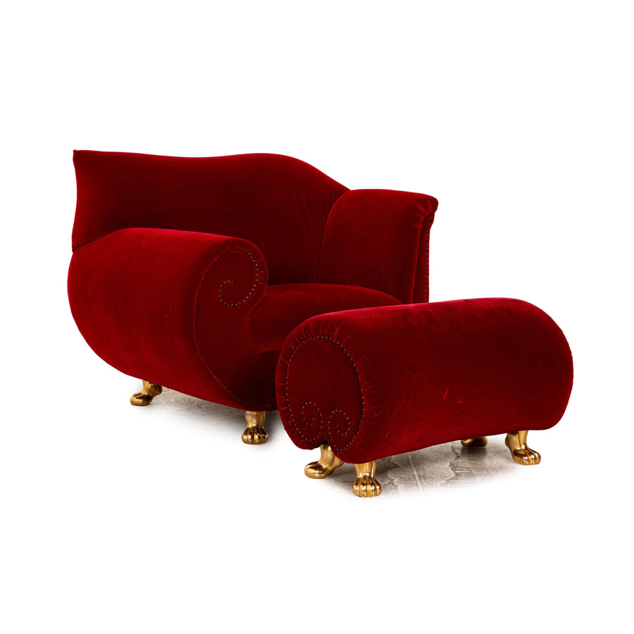 Bretz Gaudi fabric armchair set red velvet stool
