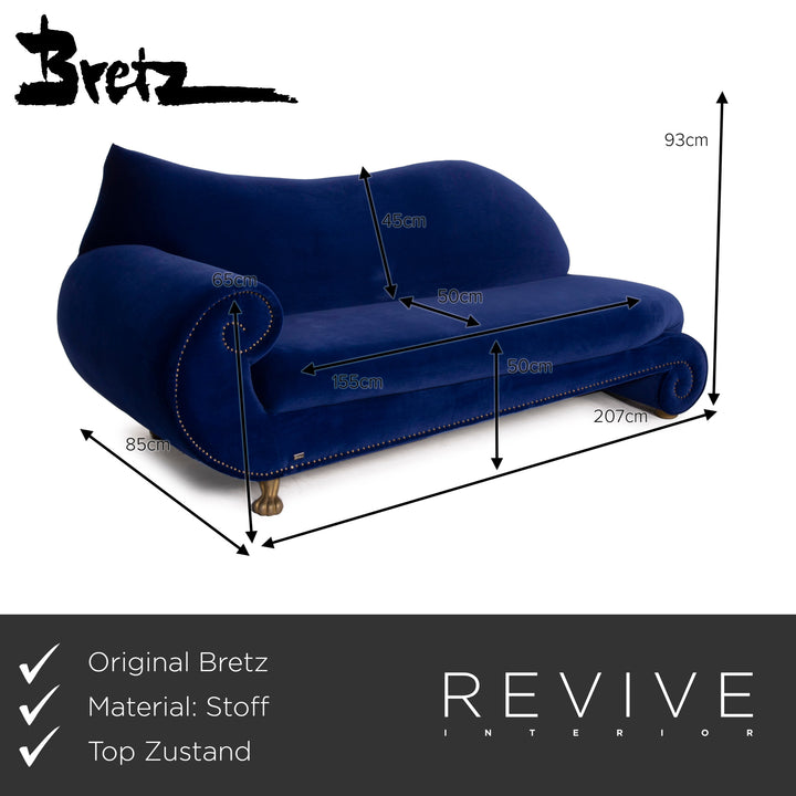 Bretz Gaudi fabric sofa blue velvet three seater