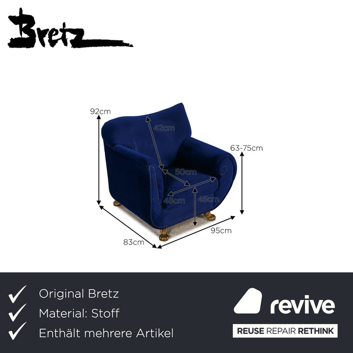 Bretz Gaudi fabric sofa set blue two-seater armchair couch velvet