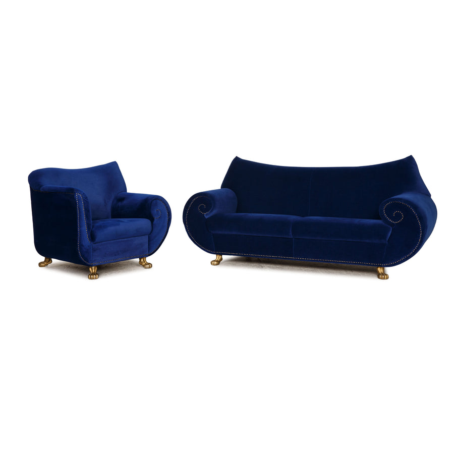 Bretz Gaudi fabric sofa set blue two-seater armchair couch velvet