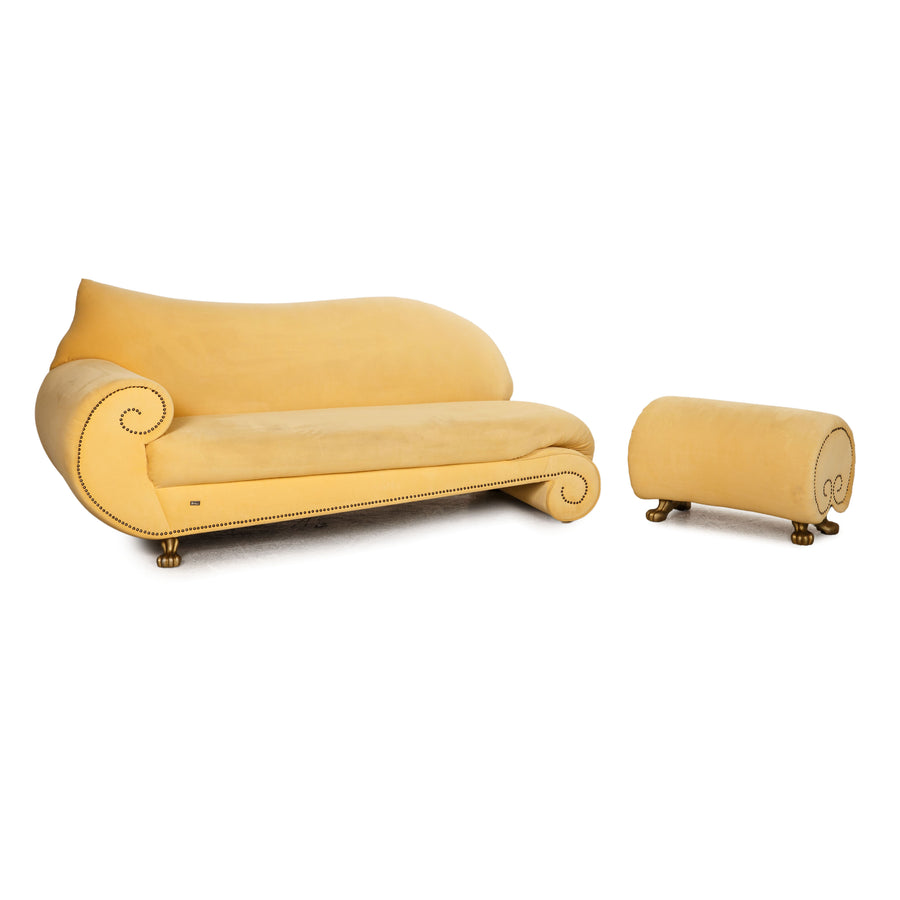 Bretz Gaudi fabric sofa set yellow three seater stool