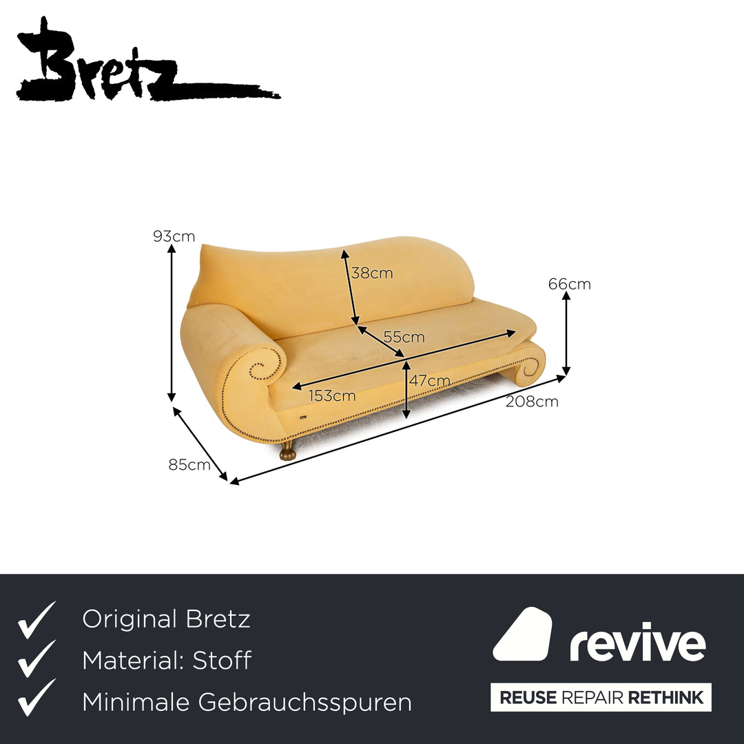 Bretz Gaudi Fabric Sofa Yellow Three Seater Couch