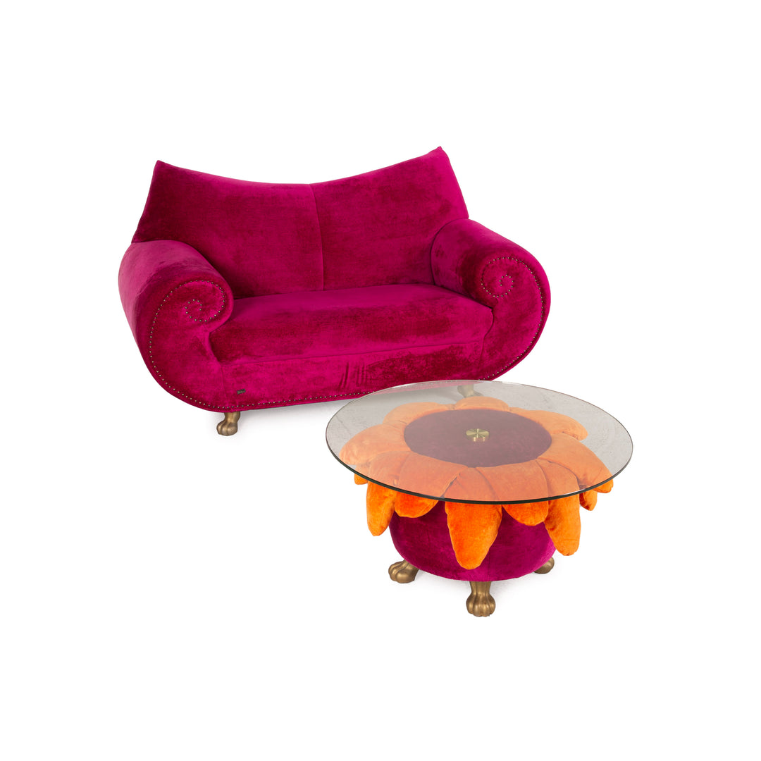 Bretz Gaudi Fabric Sofa Pink Two Seater Coffee Table Glass Set