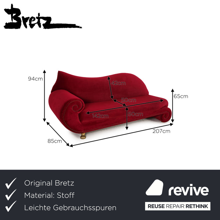 Bretz Gaudi Fabric Sofa Red Three Seater Couch