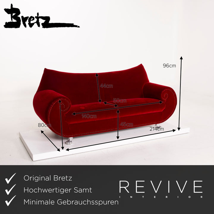 Bretz Gaudi Fabric Sofa Red Three Seater Velvet #14709