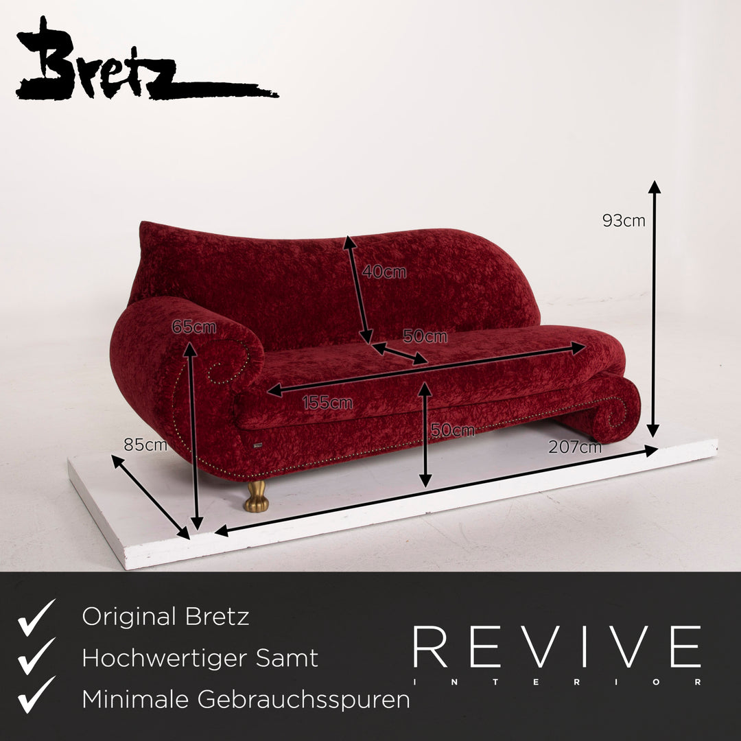 Bretz Gaudi Fabric Sofa Red Three Seater Velvet #14986