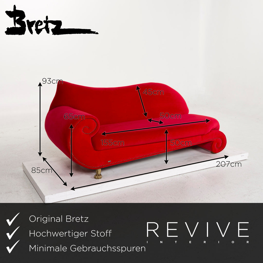 Bretz Gaudi Fabric Sofa Red Three Seater Couch #12590