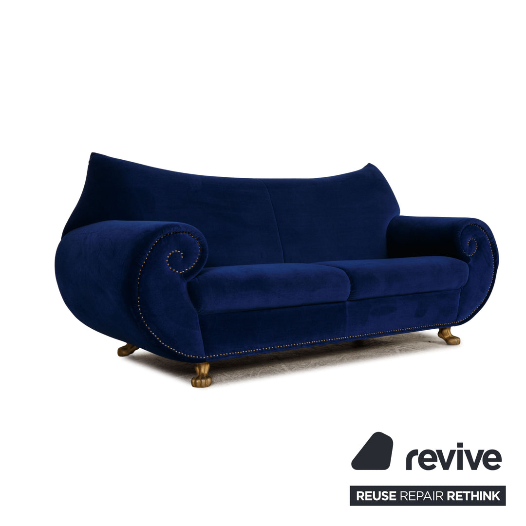 Bretz Gaudi Fabric Two Seater Blue Sofa Couch Velvet