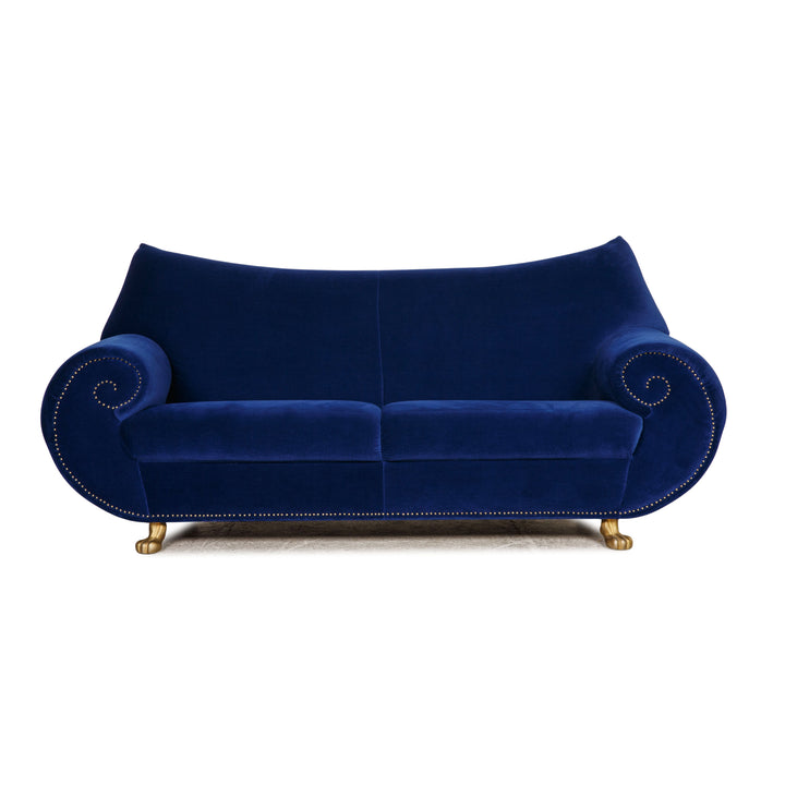 Bretz Gaudi Fabric Two Seater Blue Sofa Couch Velvet