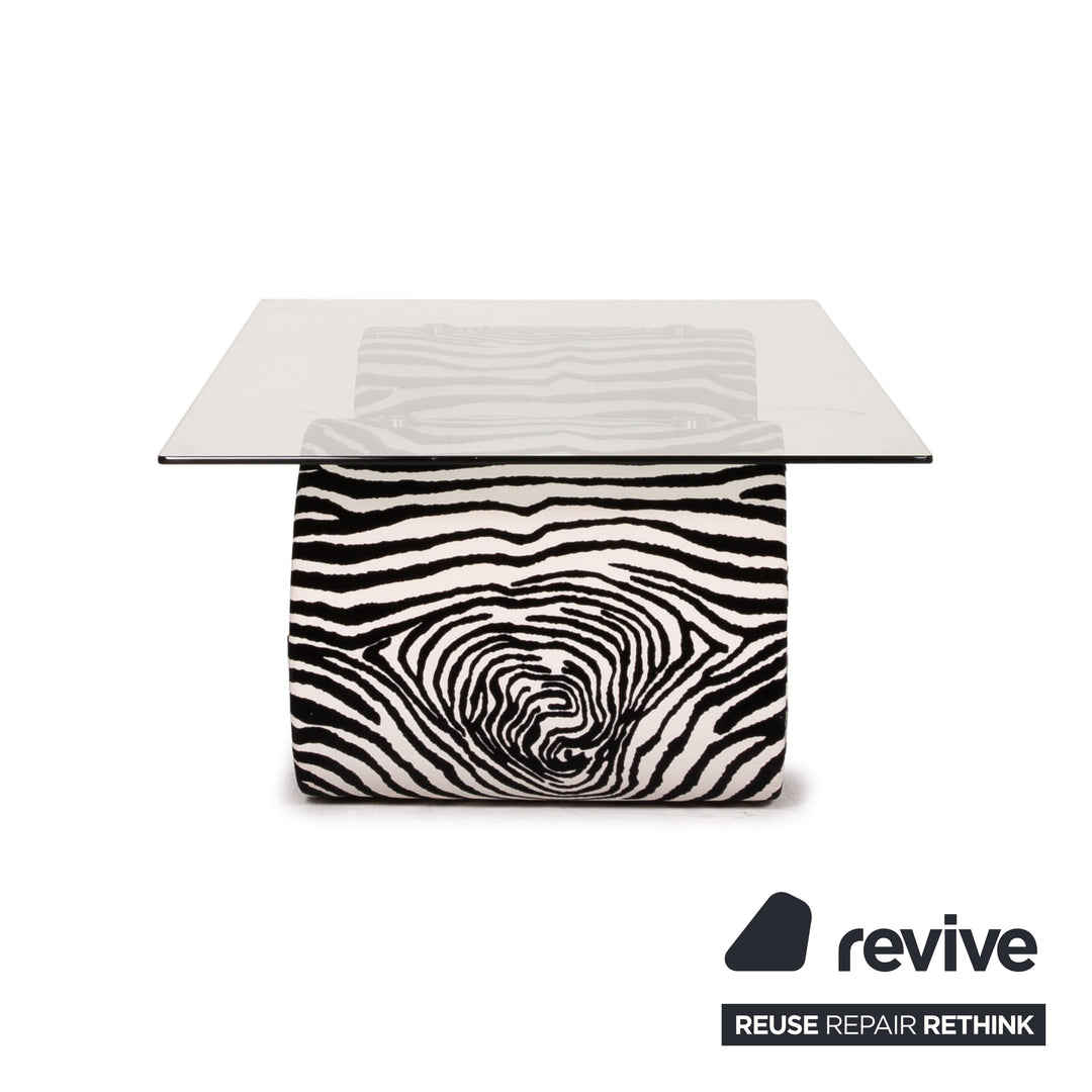 Bretz mammoth glass velvet fabric coffee table zebra pattern black and white