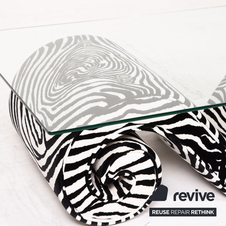 Bretz mammoth glass velvet fabric coffee table zebra pattern black and white