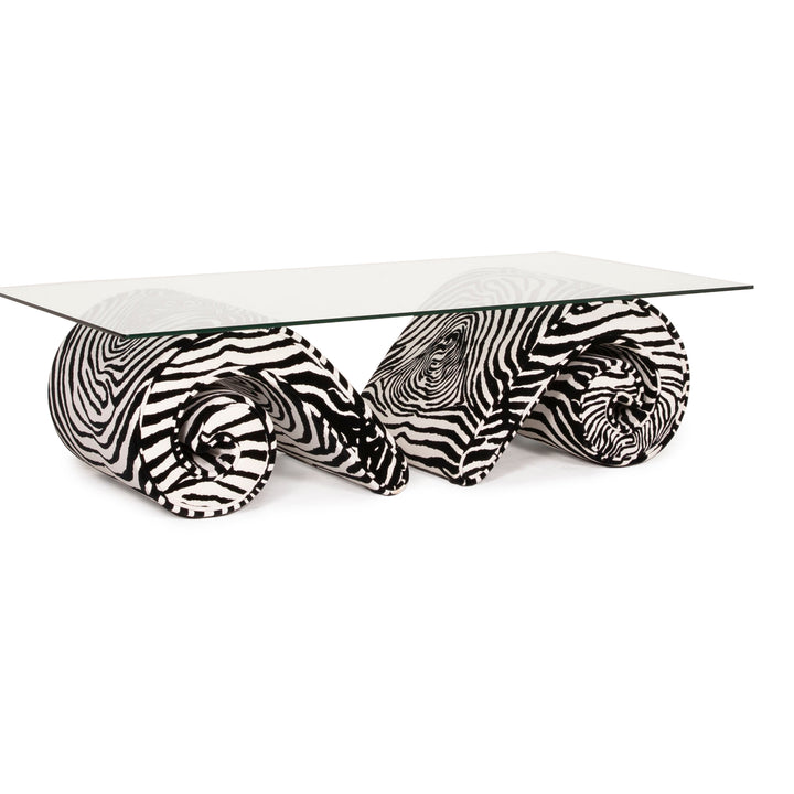 Bretz mammoth glass velvet fabric coffee table zebra pattern black and white