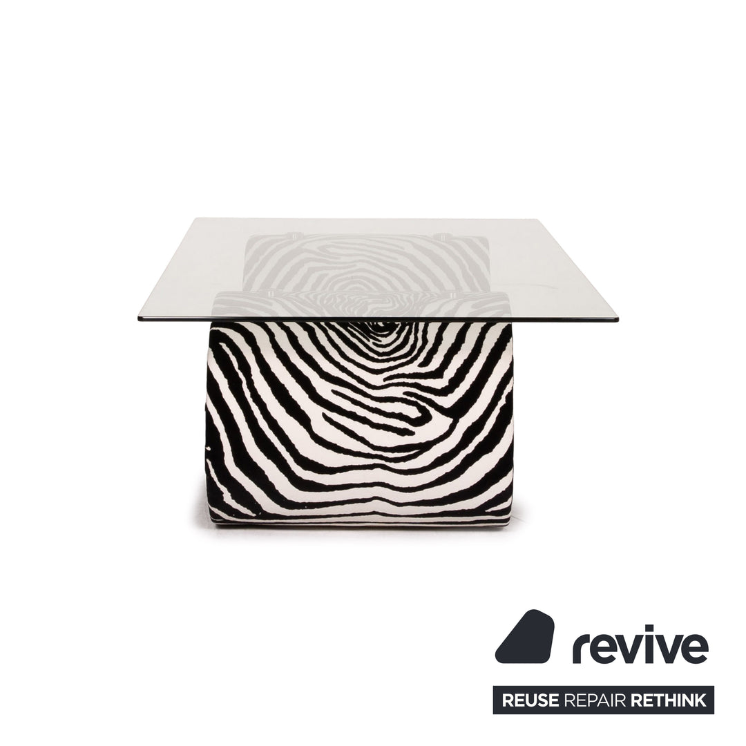 Bretz mammoth glass velvet fabric coffee table zebra pattern black and white