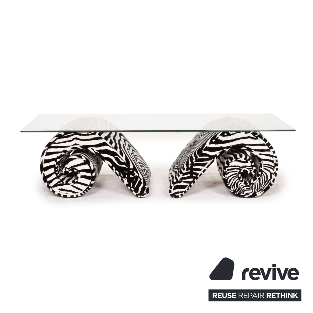 Bretz mammoth glass velvet fabric coffee table zebra pattern black and white