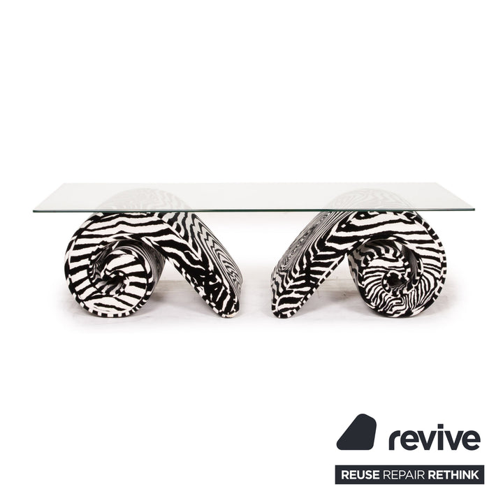 Bretz mammoth glass velvet fabric coffee table zebra pattern black and white