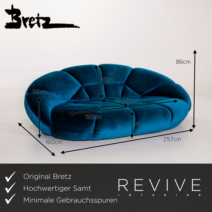 Bretz Kautsch blue fabric sofa three seater velvet #15039