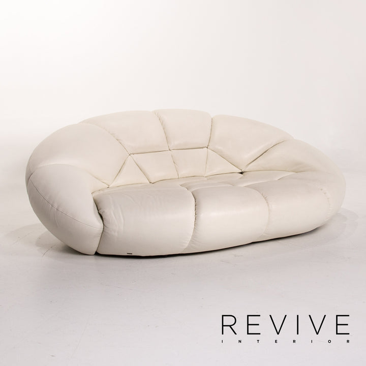 Bretz rubber leather sofa cream three-seater couch #13617