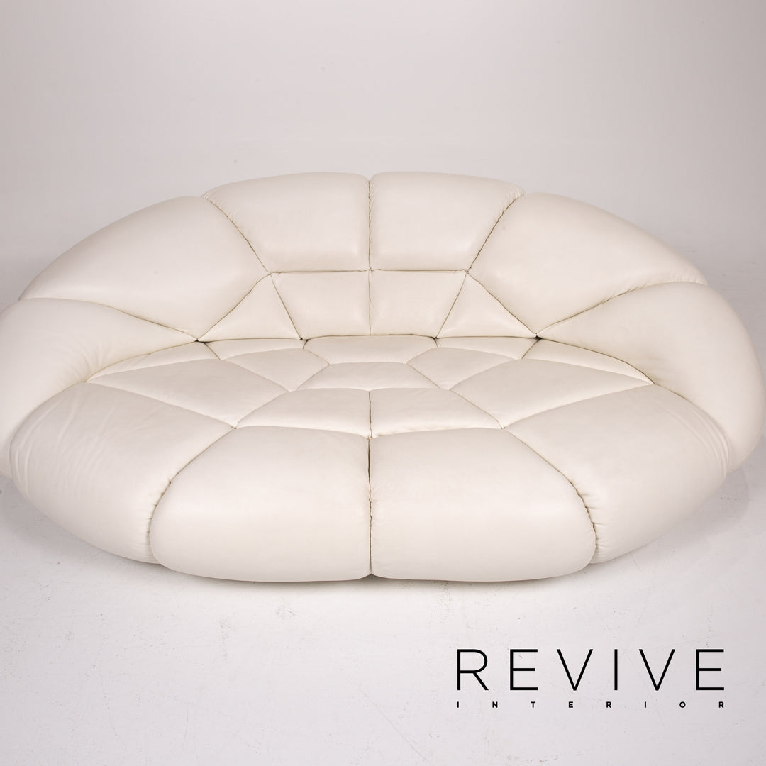 Bretz rubber leather sofa cream three-seater couch #13617