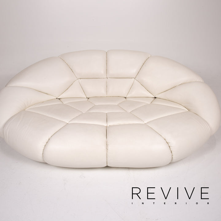 Bretz rubber leather sofa cream three-seater couch #13617