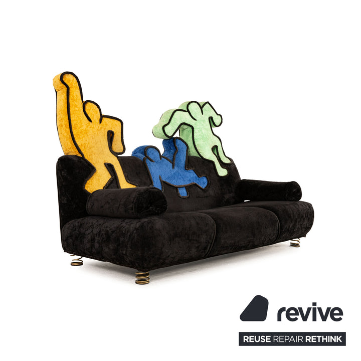 Bretz Keith Haring Fabric Sofa Black Three Seater Couch