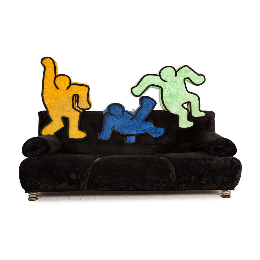Bretz Keith Haring Fabric Sofa Black Three Seater Couch