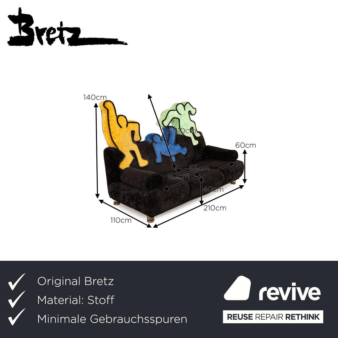 Bretz Keith Haring Fabric Sofa Black Three Seater Couch