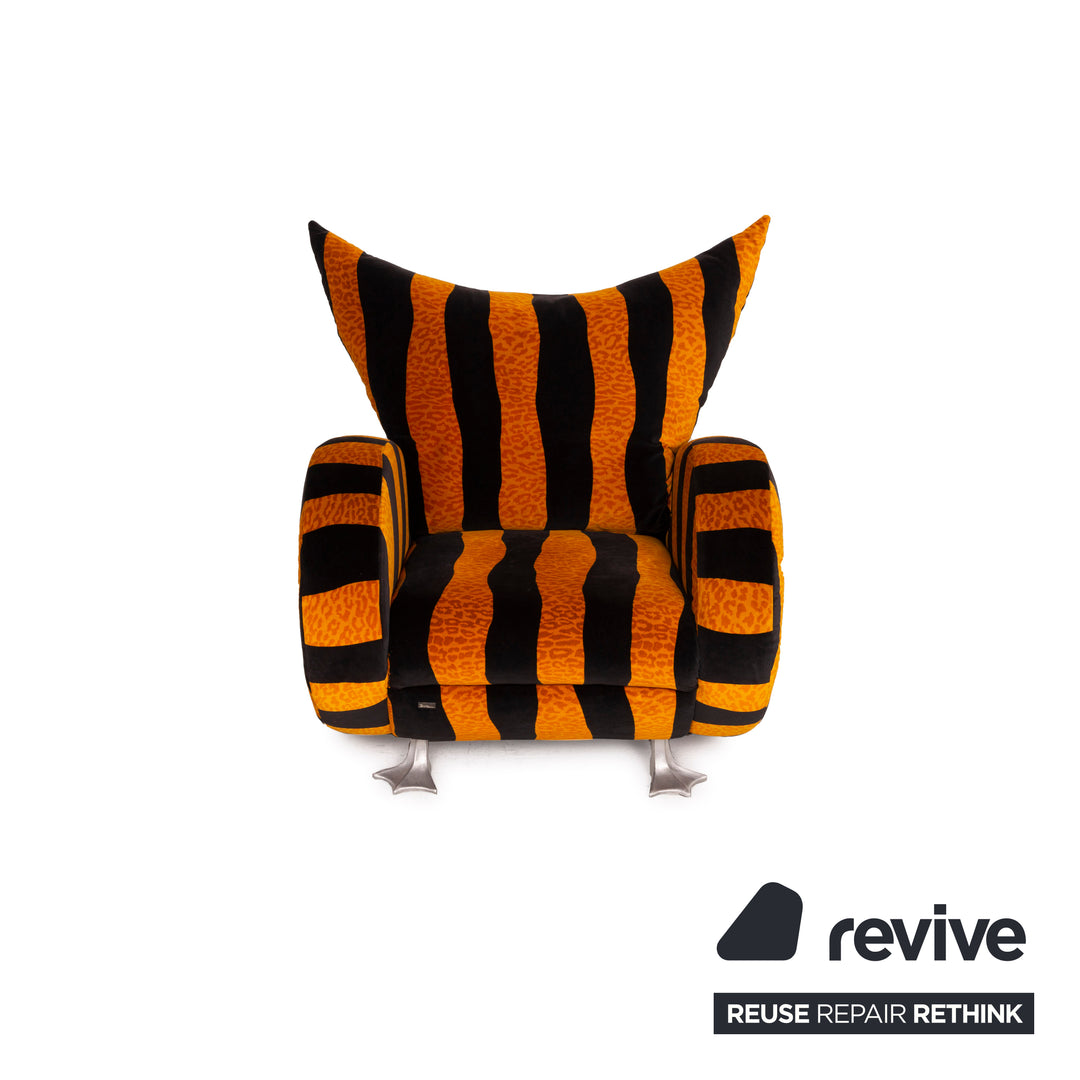 Bretz Knastente Fabric Sofa Set Yellow Three Seater Black Tiger Pattern Armchair Set