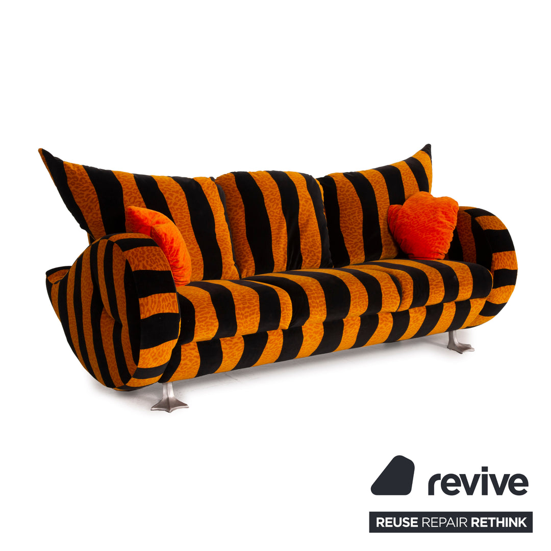 Bretz Knastente Fabric Sofa Set Yellow Three Seater Black Tiger Pattern Armchair Set