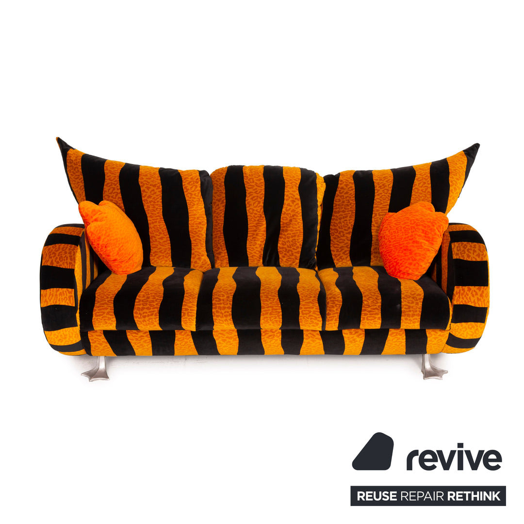 Bretz Knastente Fabric Sofa Set Yellow Three Seater Black Tiger Pattern Armchair Set