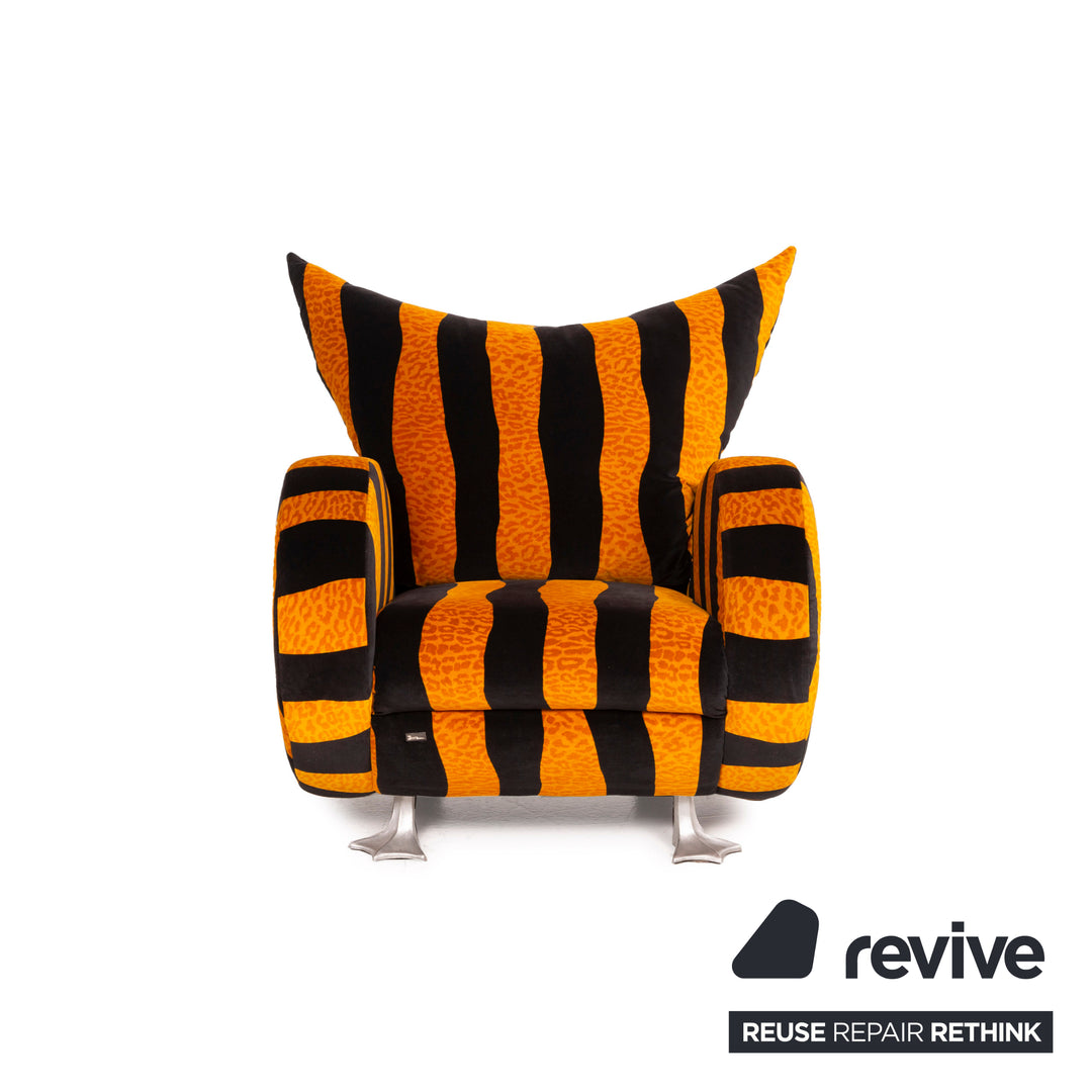 Bretz Knastente Fabric Sofa Set Yellow Three Seater Black Tiger Pattern Armchair Set