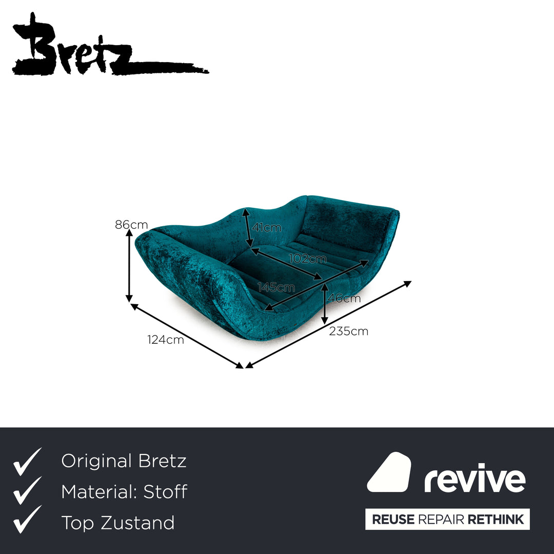 Bretz Laola Hookipa Fabric Sofa Turquoise Three Seater Couch