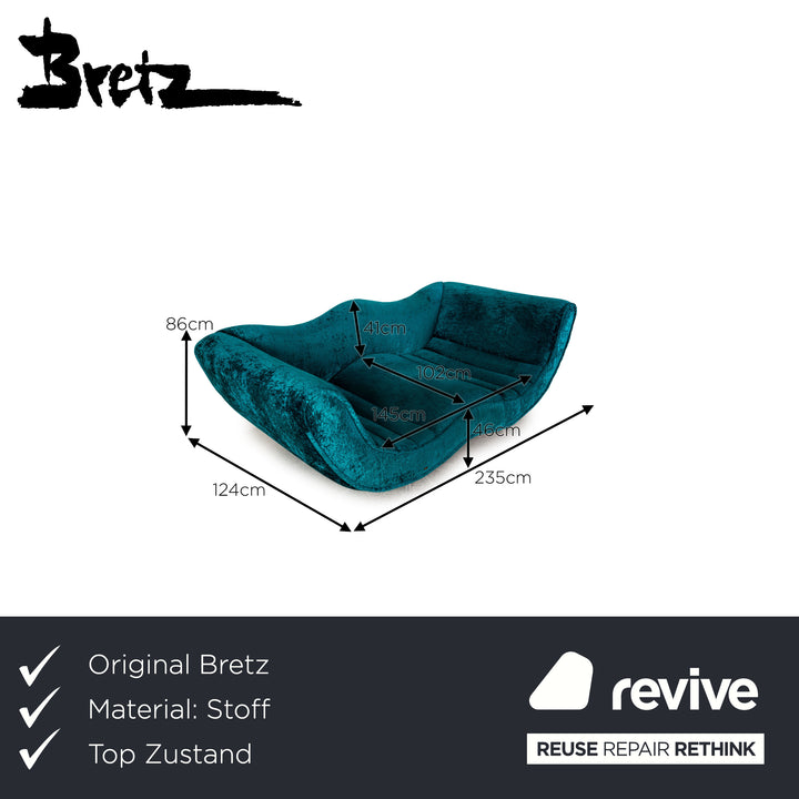 Bretz Laola Hookipa Fabric Sofa Turquoise Three Seater Couch