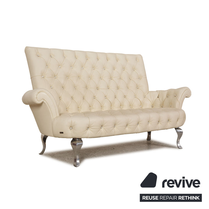 Bretz leather three seater cream sofa couch