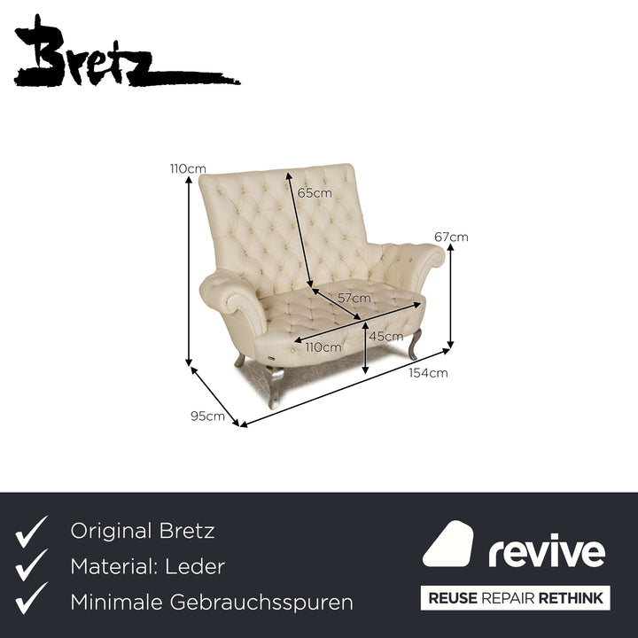 Bretz Leather Two Seater Cream Sofa Couch