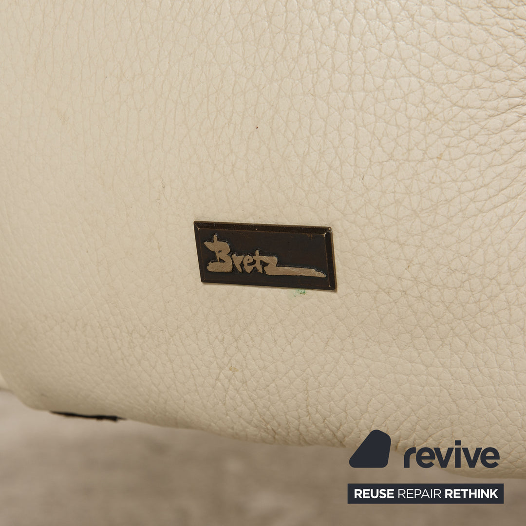 Bretz Leather Two Seater Cream Sofa Couch