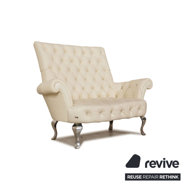 Bretz Leather Two Seater Cream Sofa Couch