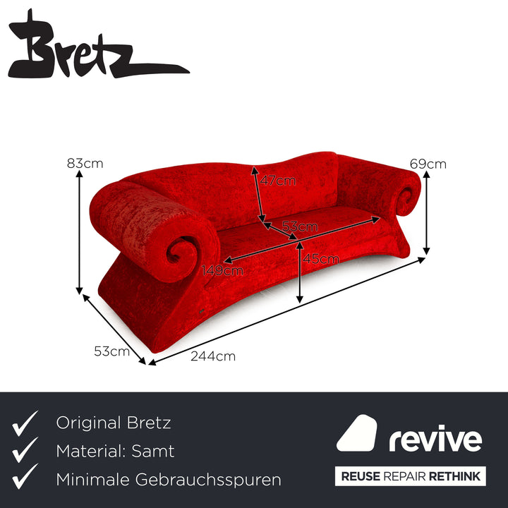 Bretz Mammut Velvet Three Seater Red Sofa Couch